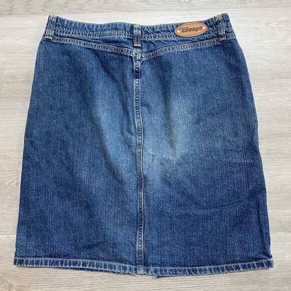 Vintage Y2K Let me be Blue Jean Denim Mini Skirt Size 3 Front Slit - Picture 4 of 7